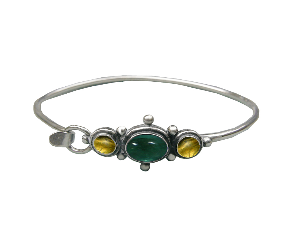 Sterling Silver Strap Latch Spring Hook Bangle Bracelet Fluorite And Citrine